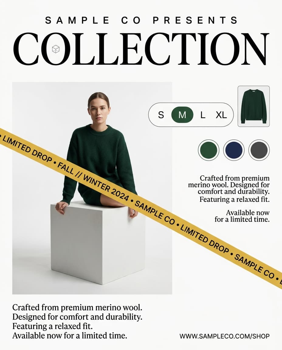Vista previa de estilo de contenido: white cube fashion commercial