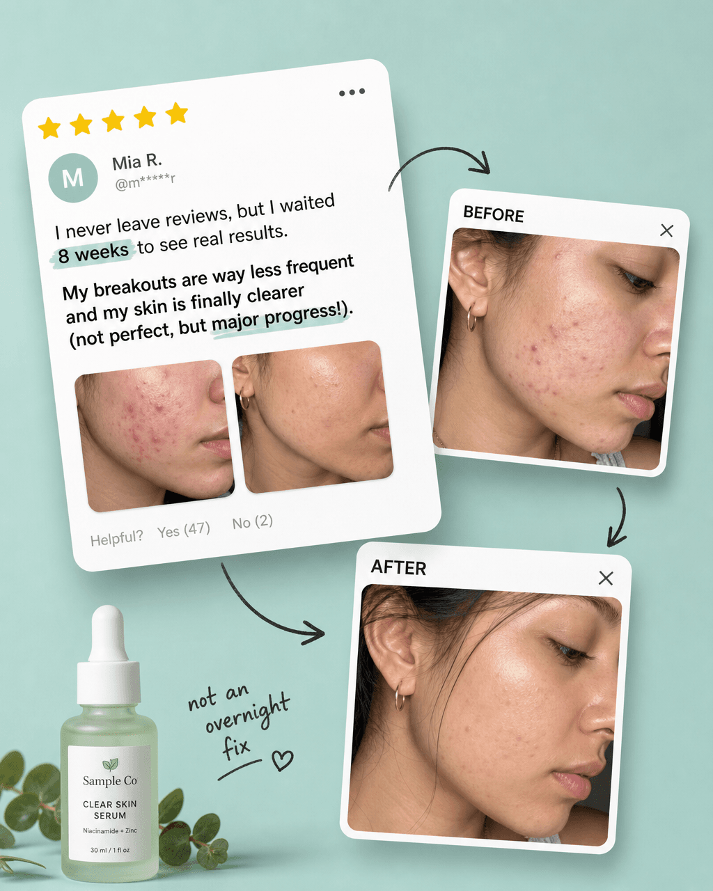 Vista previa de estilo de contenido: review cards social proof ad